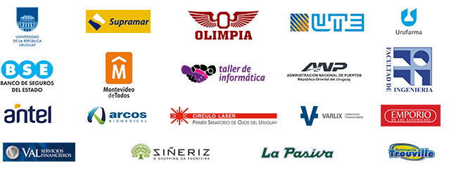 ANTEL  UTE  IMM  URUFARMA  INGENER  ANP  FACULTAD DE INGENIERIA  NELSON ARCOS  LIBROS LIBROS  BSE  CIRCULO LASER CLUB BOHEMIOS  CLUB OLIMPIA  TAVITIAN  TALLER DE INFORMATICA  SUPRAMAR  MICROFAL  CAMBIO VARLIX  CAMBIO VAL  EMPORIO DE LOS SANWICHES  LAS PASIVA FARMACIA TROUVILE  SIÑERIZ DUTY FREE